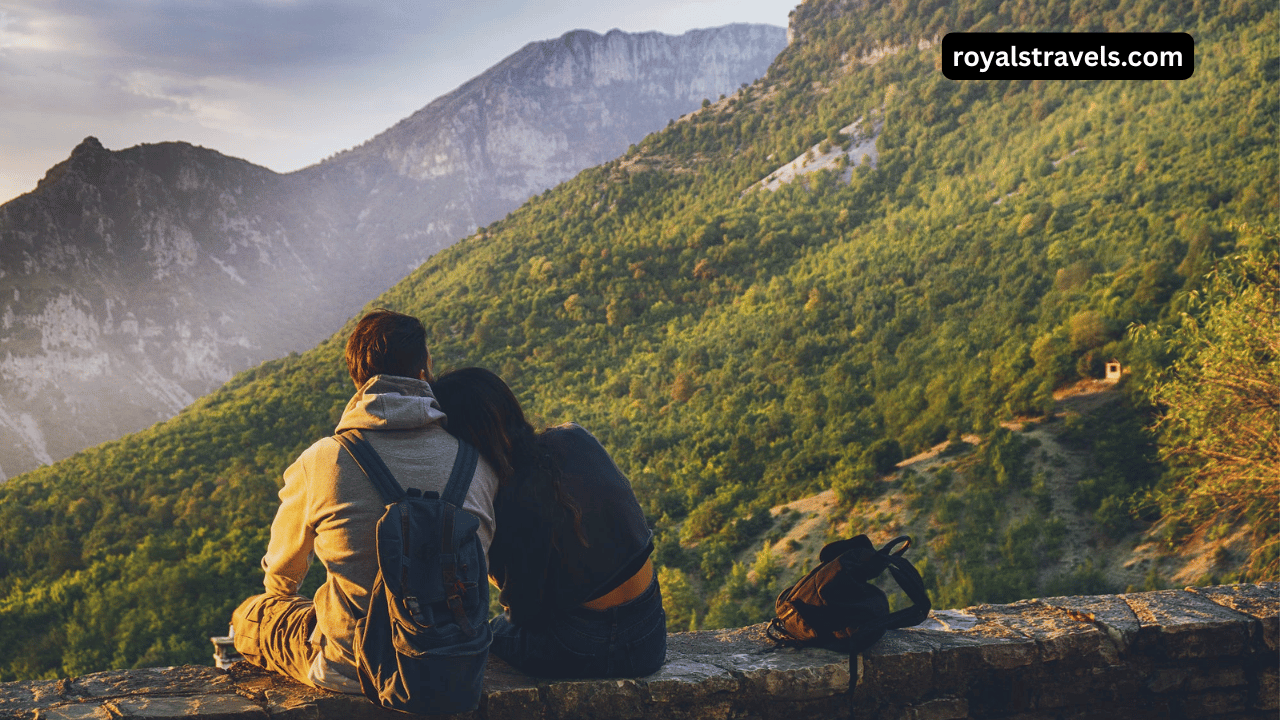 A romantic moment of falling in love while traveling