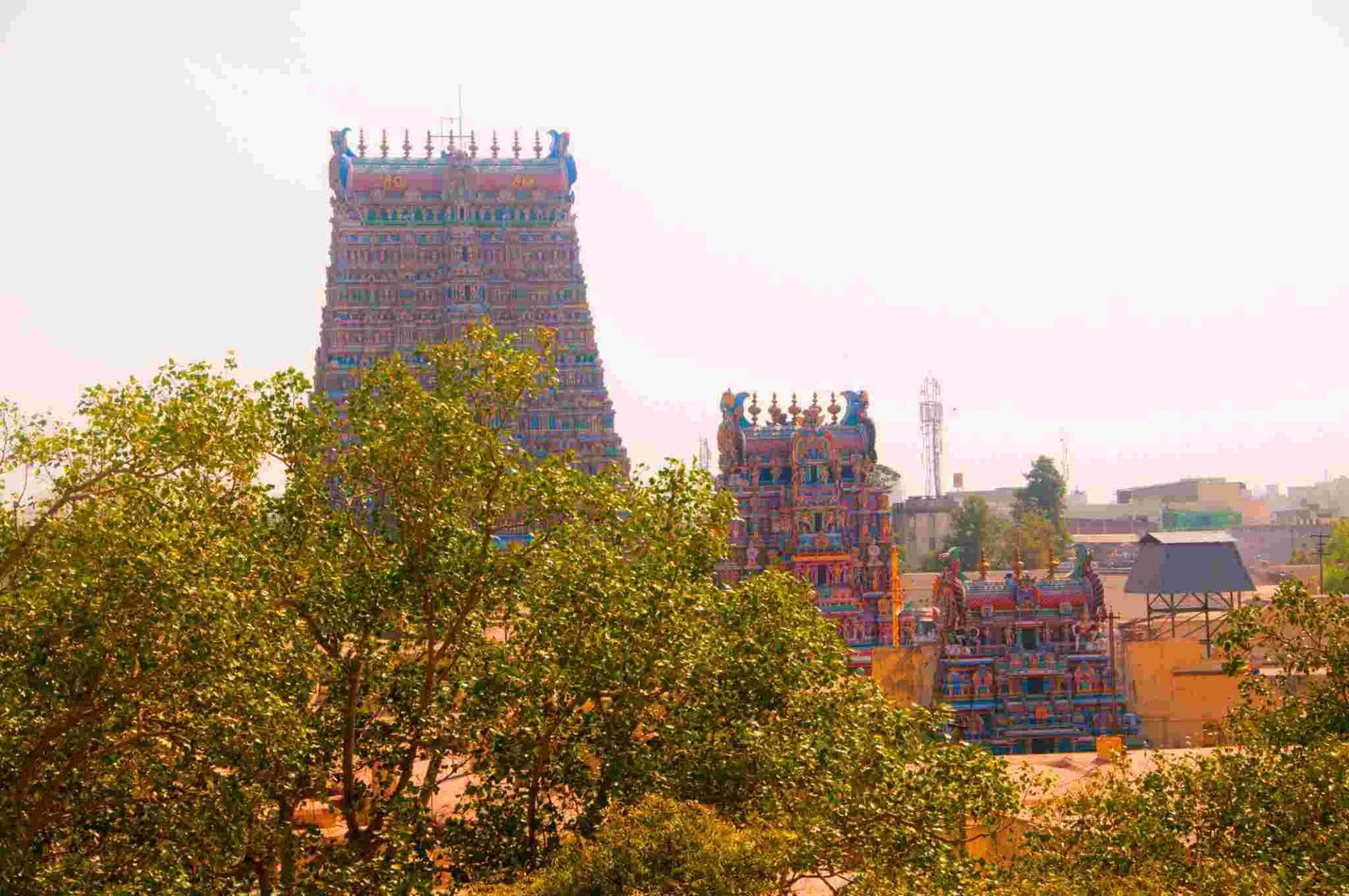 Meenakshi Amman Temple colorful gopuram towers in Madurai Tamil Nadu