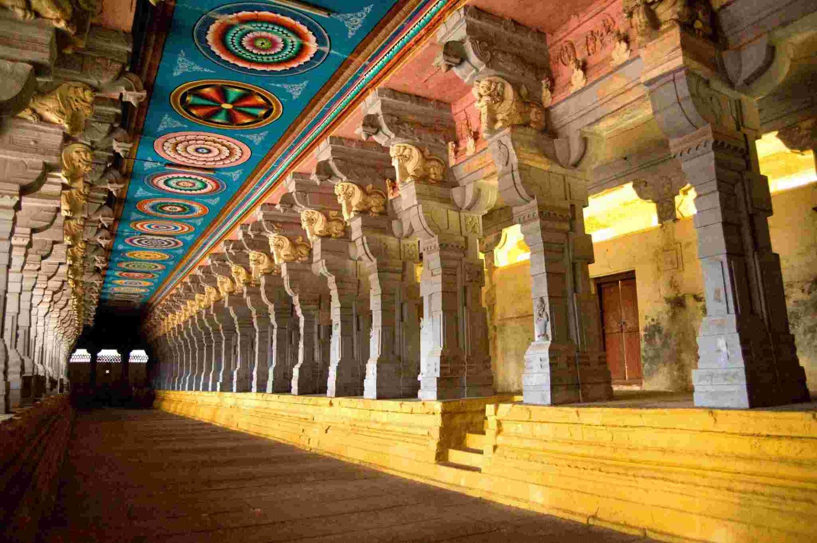 Ramanathaswamy Temple corridor with long pillars in Rameswaram Tamil Nadu