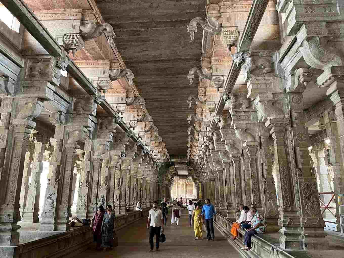 Ancient corridor architecture at Jambukeswarar Temple Tiruchirapalli