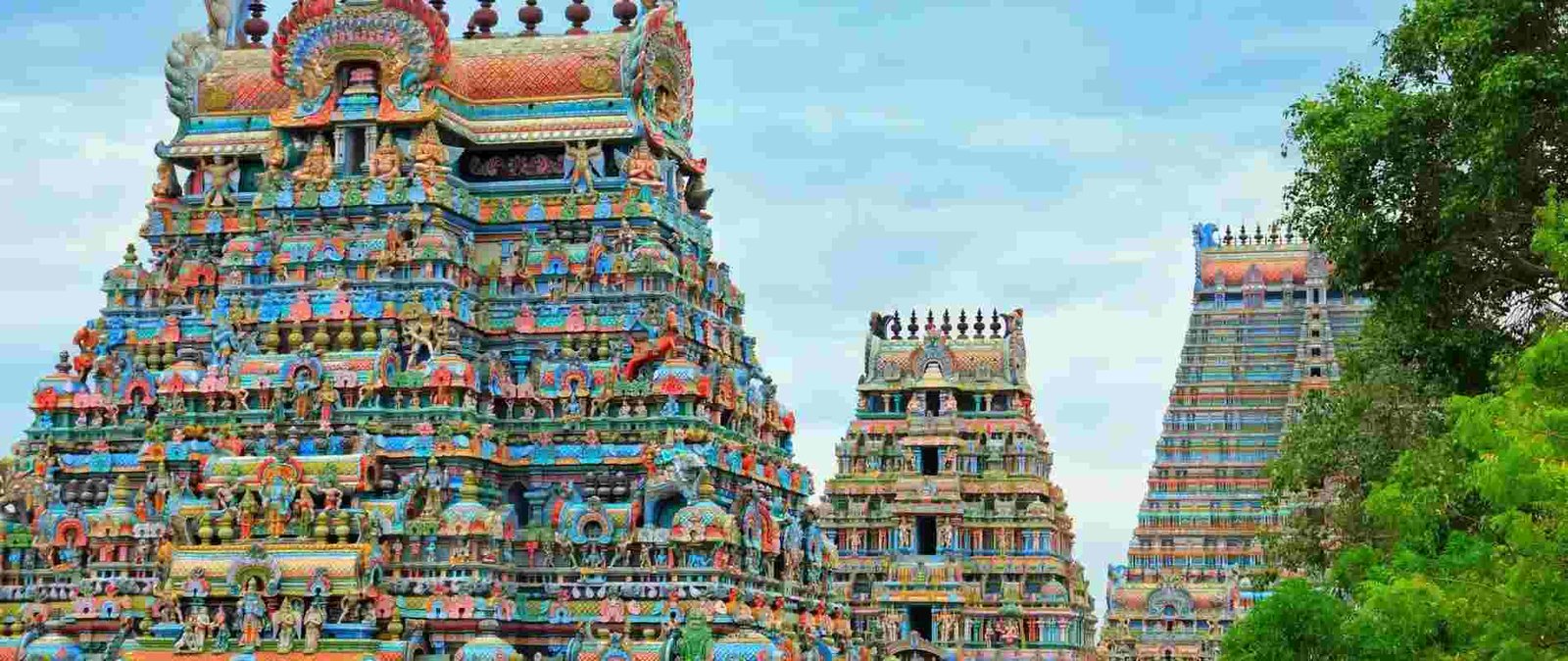 Colorful gopurams of Sri Ranganathaswamy Temple in Srirangam Tamil Nadu