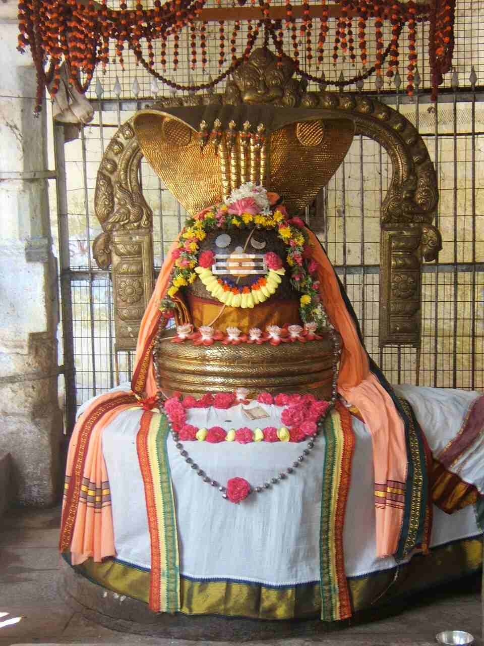 Decorated Shiva Lingam at Jambukeswarar Temple in Srirangam Tiruchirapalli Tamil Nadu