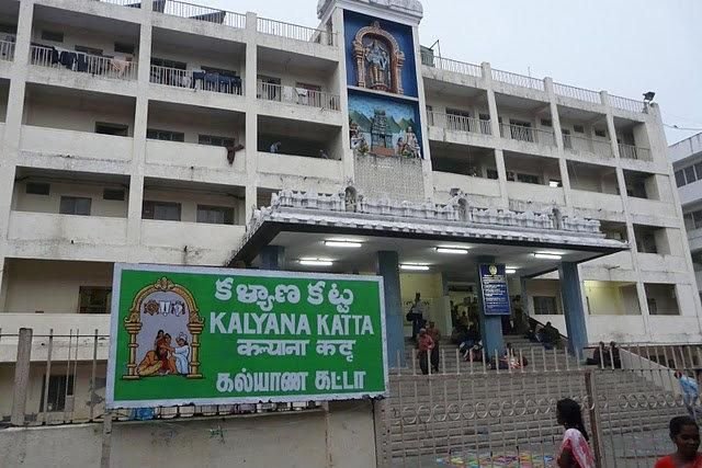 Exterior view of the Main Kalyanakatta building in Tirumala, one of the largest tonsuring centres operated by TTD.