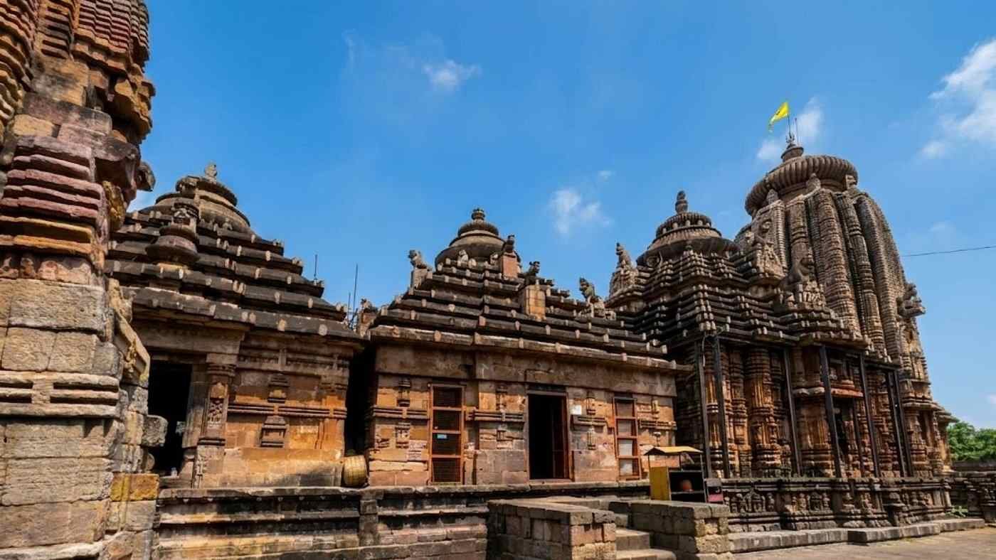Ancient stone structures within the Ananta Vasudeva Temple complex in Bhubaneswar.