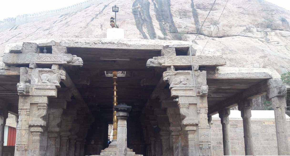 Ancient Sri Lakshmi Narasimha Temple carved into Namagiri Hill in Namakkal, Tamil Nadu.