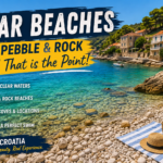 Hvar beaches with pebble and rock shoreline and crystal-clear turquoise water